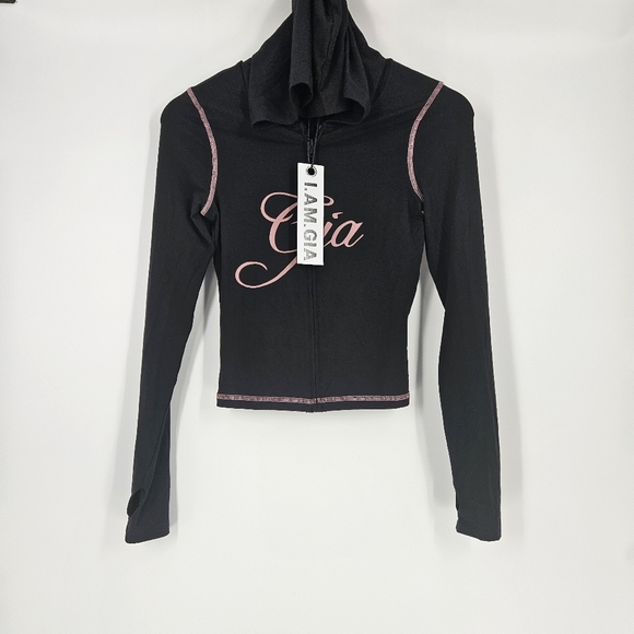 I.AM.GIA Black Y2K Long Sleeve Gia Full Zip Blare Hoodie NWT - Picture 2 of 12
